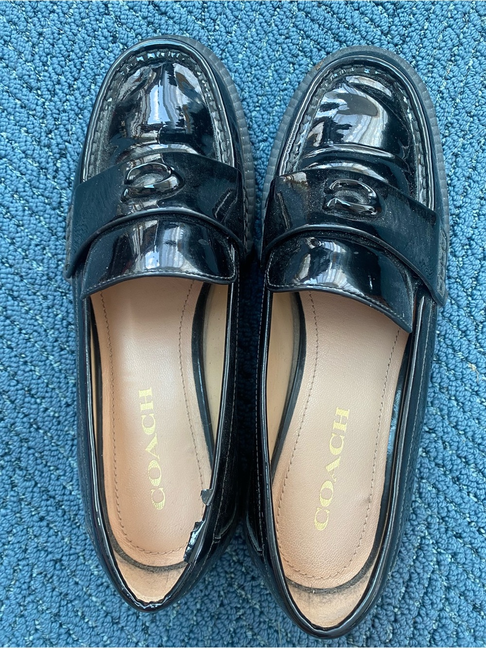 Coach Black Patent Chunky Platform Penny Loafers - Picture 6 of 12